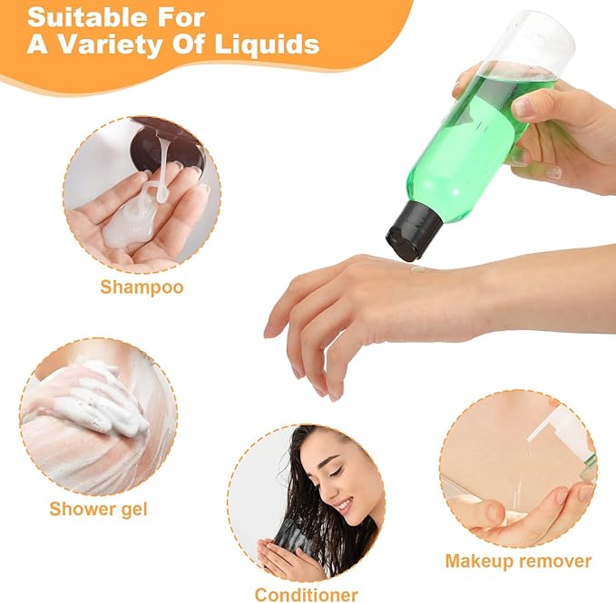 24 Pieces Plastic Empty Bottles Clear Squeeze Travel Containers with Black Disc Cap Refillable Shampoo Travel Bottles for Toiletries Lotion Container for Body Soap Cream(8 oz)