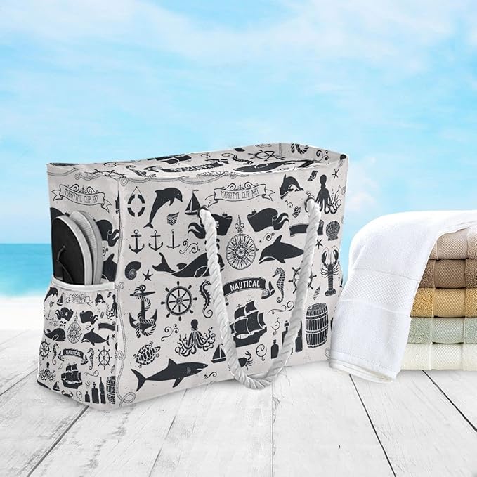 senya Large Beach Shoulder Bags Canvas Tote Water Resistant for Gym Travel Daily