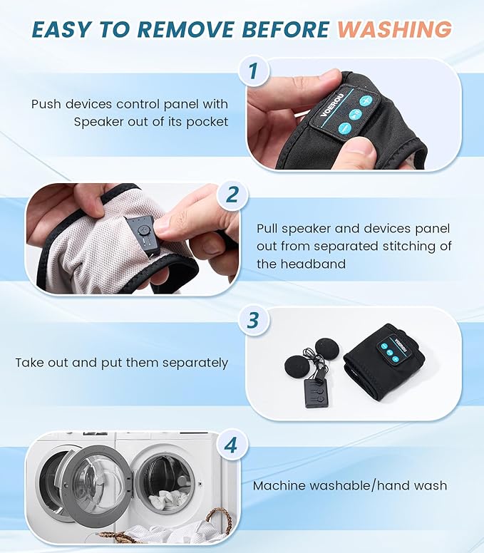 Voerou Sleeping Headphones Bluetooth 5.4 Headband, Wireless Music Eye Mask with HD Stereo Speakers, Headband Headphones for Side Sleepers, Christmas Cool Tech Gadgets Gifts for Men Women Teen Boys