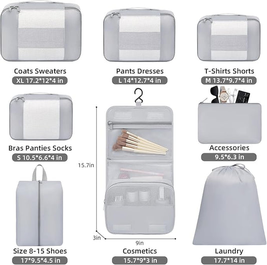 BAGAIL 6 Set/8 Set/10 Set Packing Cubes Various Sizes Packing Organizer for Travel Accessories Luggage Carry On Suitcase