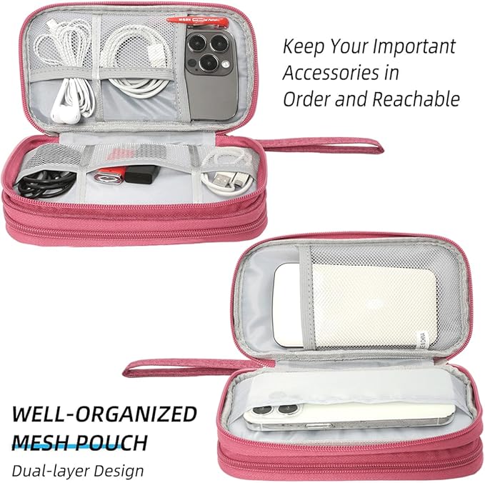 Electronic Organizer Travel Case Storage Bag, Universal Electronics Accessories Case Portable Travel Bag for Women, Cable, Cord, Charger, Phone, Power Bank, Earphone (Rose Red, Large)