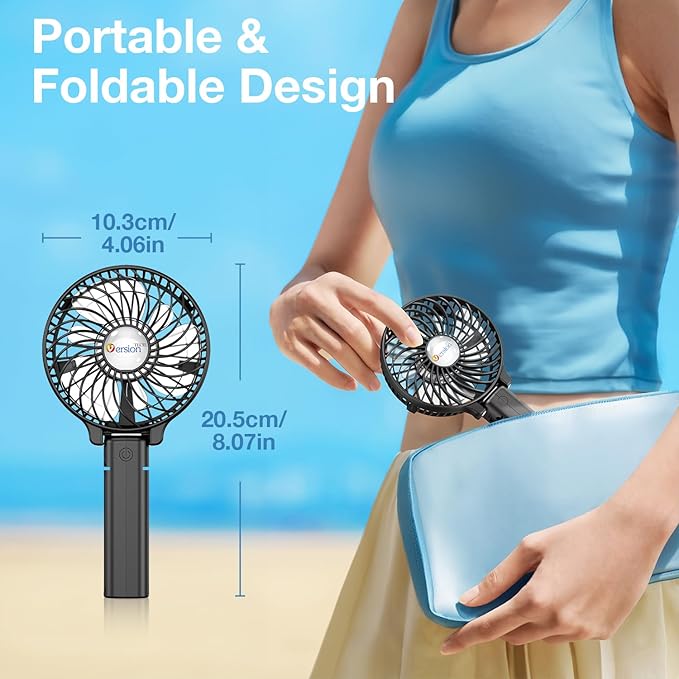 VersionTECH. Portable Handheld Fan, Powerful+Durable+4000mAh+180° Foldable, Mini Table Fans with USB Rechargeable Battery Operated Cooling Accessories for Personal Use, Travel, Office Black
