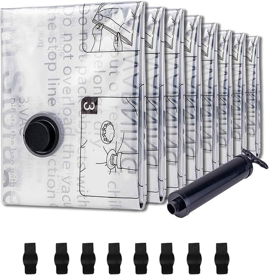 8 Small Vacuum Storage Seal Bags, Space Saver Bags with Travel Hand Pump, Compression Airtight Sealer Bags for Clothes, Bedding, Pillows, Comforters, Blankets