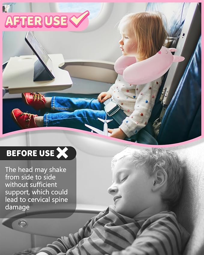 Memory Foam Kids Travel Pillow, Kids Neck Pillows for Travel Car, Cute Airplane Pillow, Washable (Pink Pig, 3-5 Y/O)