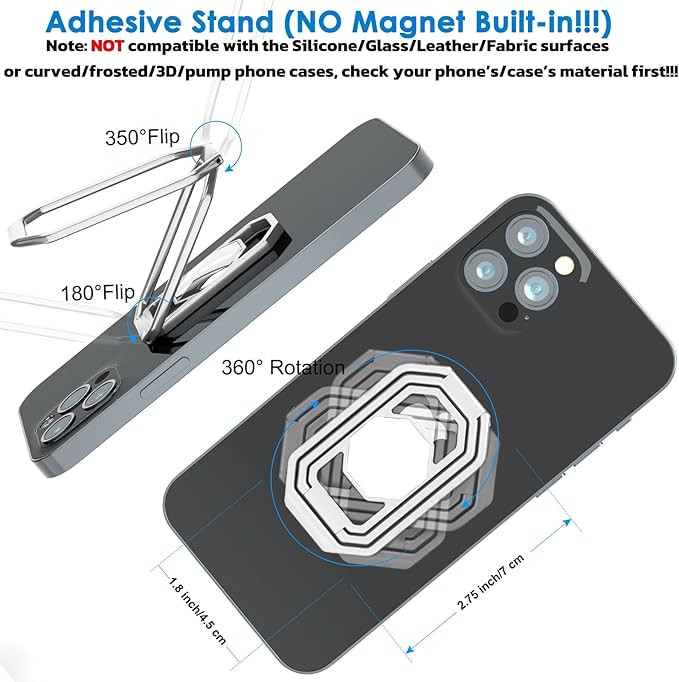 Phone Ring Holder Finger Kickstand, Upgraded 360° Rotation Metal Phone Grip for Magnetic Car Mount Foldable Cell Phone Stand Compatible with Most Smartphones