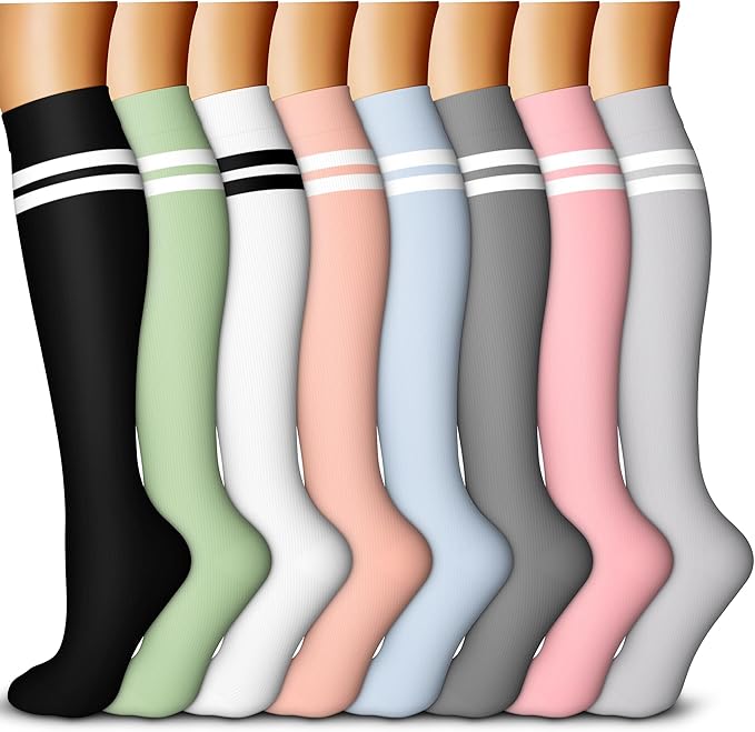 QUXIANG Copper Compression Socks for Women & Men Circulation (8 Pairs) - Best for Running Athletic Cycling - 15-20 mmHg