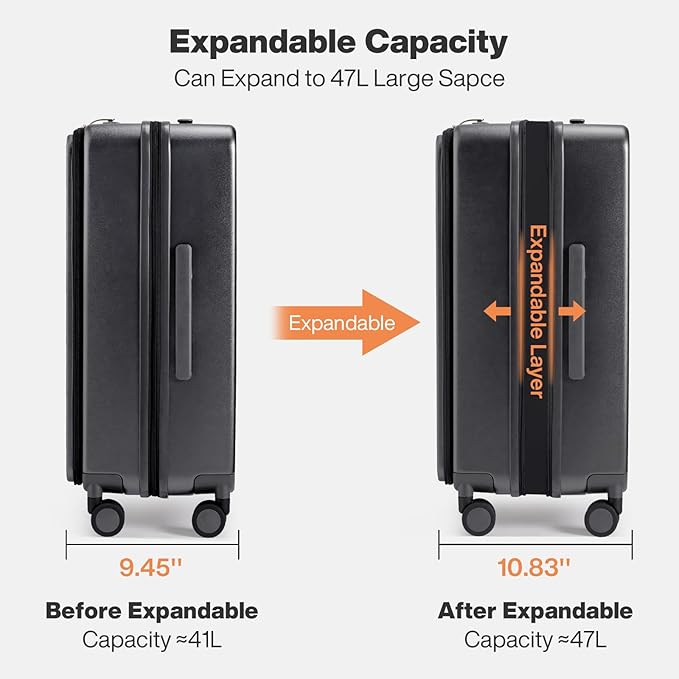 mixi 20 Inch Expandable Carry On Luggage PC Hard Shell Suitcase Top Opening Rolling Travel Suitcases with Spinner Wheels & TSA Lock, Rock Gray