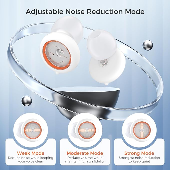 Senvok Ear Plugs for Sleeping Noise Cancelling with 3 Noise Reduction Levels - 50dB NRR Soft Silicone Earplugs for Sleep, Work, Travel - with 8 Ear Tips, 6 Fluorescent Rings and Carrying Case(White)
