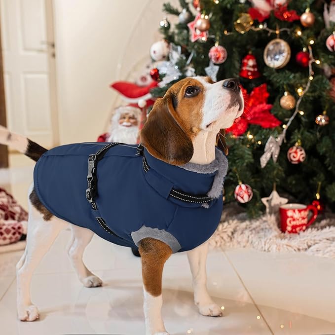 AOFITEE Small Dog Coat, Warm Dog Jacket Winter, Windproof Puppy Winter Coat with Harness & Zipper, Reflective Turtleneck Fleece Pet Sweater Snow Jacket Snowsuit for Schnauzer, Yorkshire Terrier, S