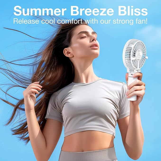 VersionTECH. Portable Handheld Fan, Powerful+Durable+4000mAh+180° Foldable, Mini Table Fans with USB Rechargeable Battery Operated Cooling Accessories for Personal Use, Travel, Office White