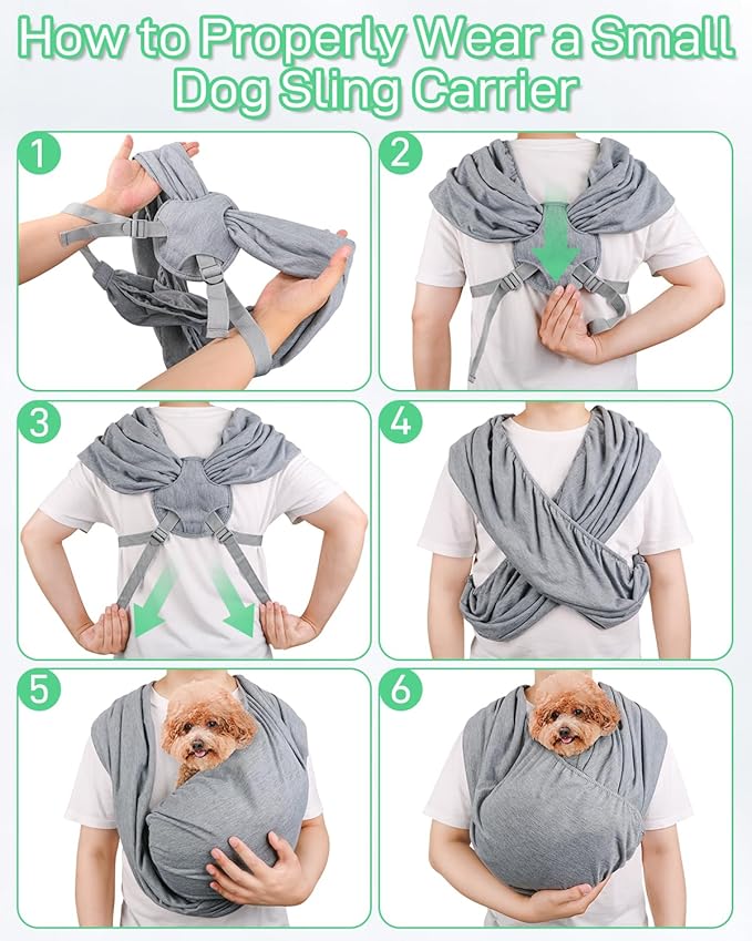 Dog Sling Swaddle Carrier Small Dog Cat Front Facing Carrier for Chest, Hands Free Puppy Carrying Sling Hold for Small Pet up to 13lbs, Adjustable Size, Reducing Back Stress (Light Grey)