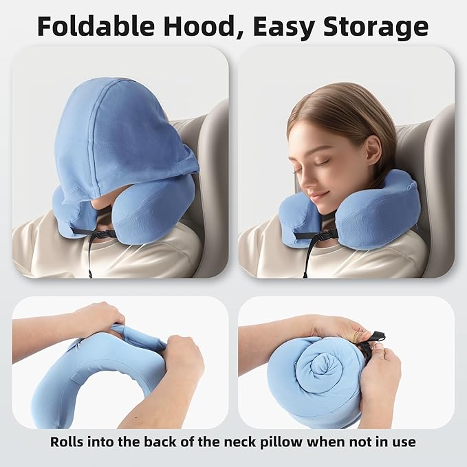 Privacy-Friendly Hooded Travel Pillow for Kids & Adults, Sensory-Friendly, Memory Foam Neck Support for Airplane, Car & Train, Breathable Fabric, Portable, Ultimate Comfort