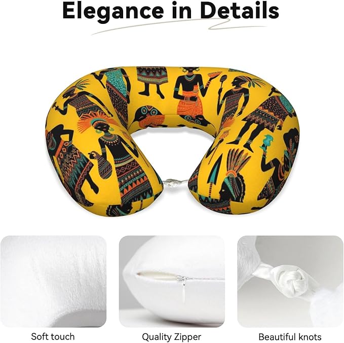 Neck Travel Pillow, Breathable Memory Foam Chin & Head Support Cushion Traditional African Women Art Yellow for Airplane Car Sleeping Rest