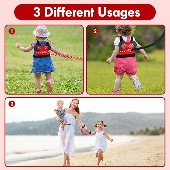 Lehoo Castle Toddler Harness with Leash, 3-in-1 Toddler Leash with Anti Lost Wrist Link for Toddlers, Kid Leashes for Girls, Baby Leashes for Toddlers (Minnie)