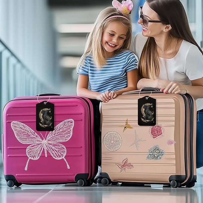 Cat Moon Luggage Tag, Suitcase Tags with Privacy Flap and Metal Loop, Luggage Tags for Suitcases, Identifiers Travel Essentials Bag Tag, Cat Lovers Gifts for Women Girls Friends Sister