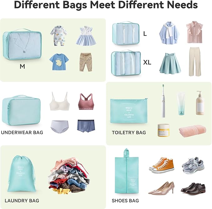 AnyZip Luggage Sets 10 Piece Hardshell Suitcase Set PC ABS Lightweight Travel Suitcases with 4 Double Spinner Wheels TSA Lock 20 24 28 Inch with 7 Storage Bags Apple Green