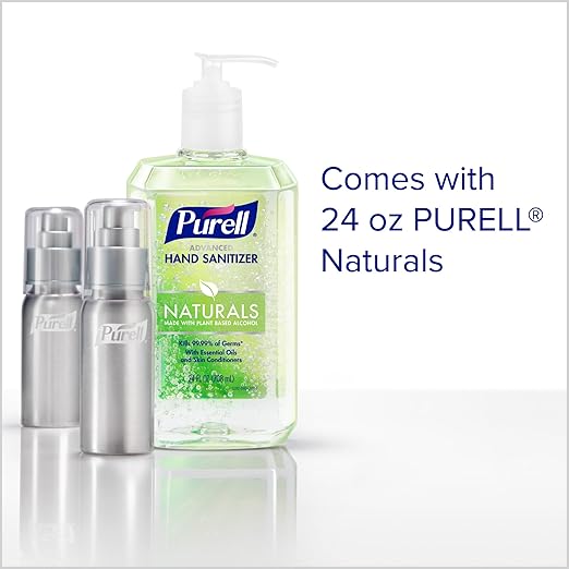 PURELL Advanced Hand Sanitizer Naturals + Refillable Aluminum Bottles, (2) 2 fl oz Travel-Size Bottles (Shipped Empty) and (1) 24 fl oz Refill (Pack of 1) – 3282-12KIT-EC