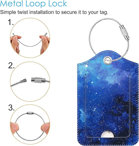 Fintie Luggage Tags, Privacy Cover ID Label with Stainless Steel Loop and Address Card for Travel Bag Suitcase - Starry Sky (2 Piece)