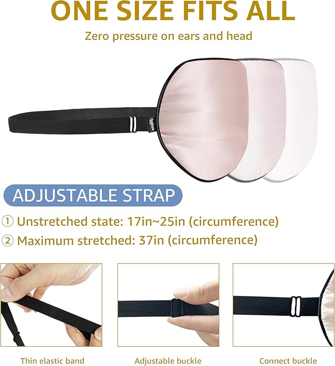Luxury Pure Silk Sleep Mask | 100% Natural Mulberry Silk | Double-Sided Softness | Adjustable Strap & Full Light Blocking | Perfect for Travel, Office Naps & Nighttime Sleep (Pink)