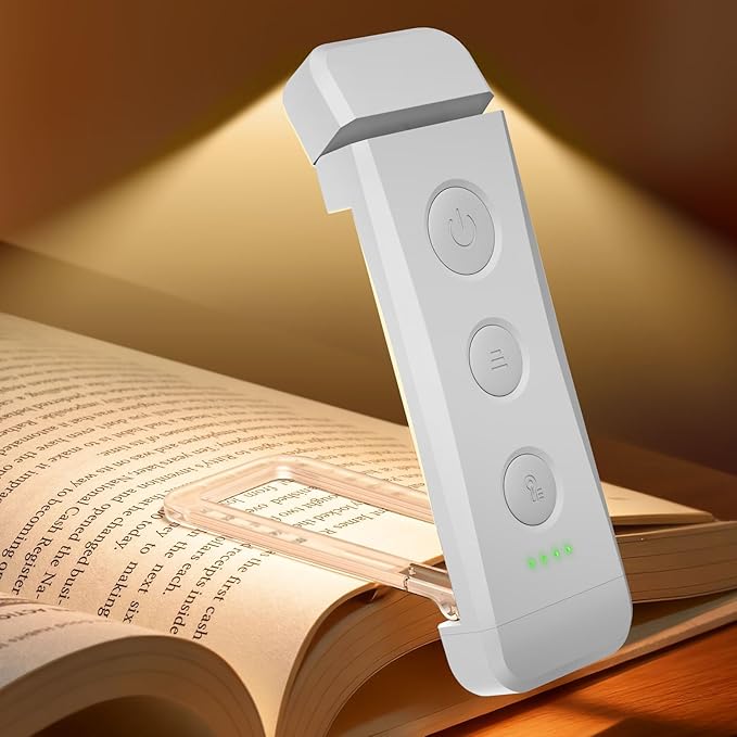 Glocusent Rechargeable Book Light, 1000 mAh Battery for 160 Hrs, 3 Amber Colors & Stepless Dimming Reading Light - Clip on Book Light for Reading in Bed, Ideal for Book Lovers Kids