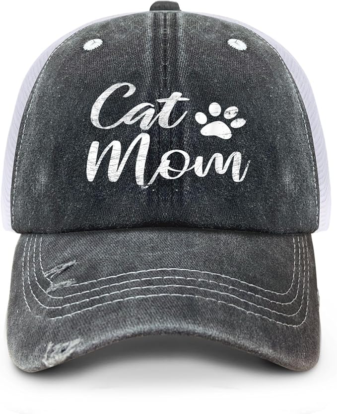 Cat Mom Proud, Cat Lover Mom Ripped Hole Paw Design hat Outdoor Cap for Grandpa
