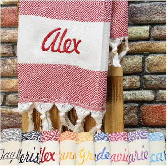 40x70 Personalized Beach Towel - Bachelorette, Bridesmaid & Wedding Gift, Home Decor - Red