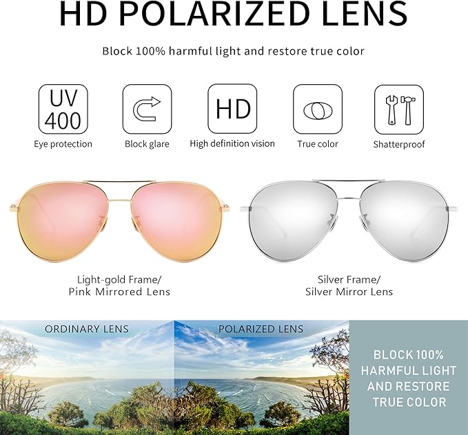 SUNGAIT Women's Lightweight Oversized Aviator Sunglasses - Classic Style Polarized Lens
