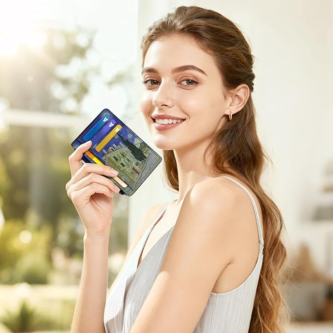 Tipmile Credit Card Holder for Women Slim Minimalist Front Pocket RFID Blocking Wallet Small Compact Card Case with ID Window, Oil Painting