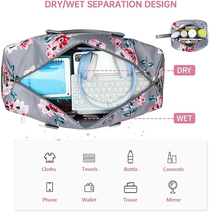 Duffle Bag for Travel, Weekender Bag with Shoe Compartment, Carry On Overnight Bag for Women with Toiletry Bag, Gym Bag with Wet Pocket, Hospital Bags for Labor and Delivery Beige