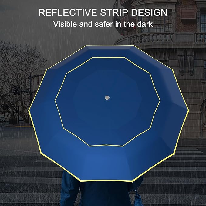 Satol Extra Large Golf Umbrella, 46/54/62 Inch Windproof 10 Ribs Vented Double Canopy Reflective Strips Automatic Open/Close Waterproof UV Protection Portable Compact Umbrella for Outdoor & Travel