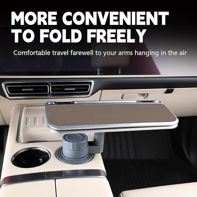 360° Rotating Folding Cup Holder Table, Steering Wheel Tray, Car & Laptop Desk - Car Accessories for Women & Men, Fit Tesla Model Y/3/S/Explorer/Maverick (Foldable Car Table Board (Brown))