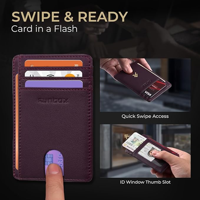 RUNBOX Slim ID Cases Minimalist Front Pocket RFID Blocking Leather Wallets for Men and Women Card Holder Wallets Gifts for men