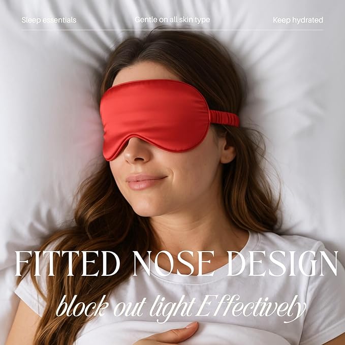 Silk Satin Sleeping Eye Mask, Red Sleep Eye Night Blindfold for Women and Men, Soft Breathable Blackout Eyeshade Eye Cover for Travel, Wedding Bridesmaid Gift