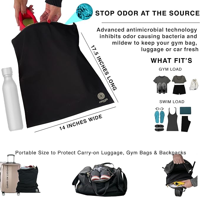 Wet Gym Clothes Bag Waterproof Antimicrobial Sack Inhibits Bacteria & Odor from Dirty Laundry, Swimsuits, Sweaty Shoes for Smell Proof Travel 14 X 17.5" Made in USA by Ornadi