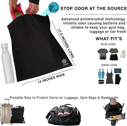 Wet Gym Clothes Bag Waterproof Antimicrobial Sack Inhibits Bacteria & Odor from Dirty Laundry, Swimsuits, Sweaty Shoes for Smell Proof Travel 14 X 17.5" Made in USA by Ornadi