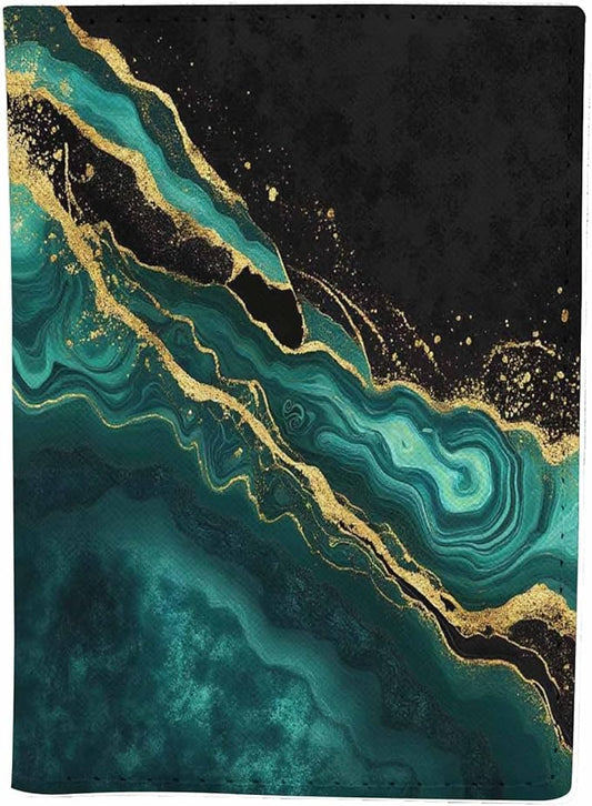 Abstract Marble Passport Holder for Travel Luxury Black Green Golden Foil PU Leather Passport Cover Wallet Cute Passport Card Holder for Women and Men