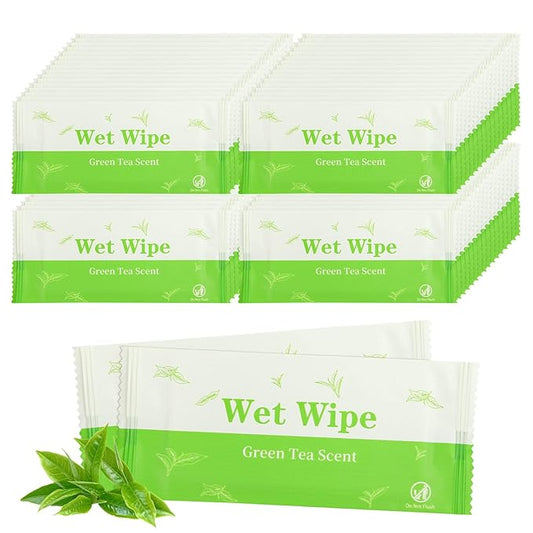 Individual Hand Wipes, 300 PCS Wet Wipes Individually Wrapped, Wet Napkins Travel Size for Wedding, Barbecue, Restaurant, Green Tea Scent