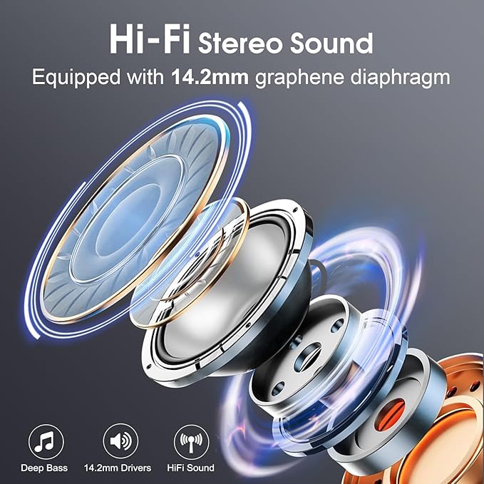 Wireless Earbuds 75hrs Bluetooth 5.4 Headphone Sport, 2026 Bluetooth Earbuds Stereo Deep Bass Over Ear Bud with Earhooks, ENC Noise Cancelling Mic, IPX7 Waterproof Earphone for Gym, Iron Gray