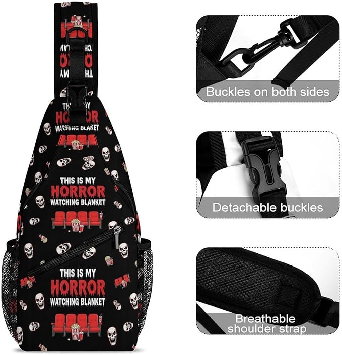 SWEET TANG Fashion Sling Backpack, Lightweight Sling Shoulder Bag, Outdoor Chest Crossbody Bike Gym Runner Daypack with Adjustable Strap for Men Women, Horror Movie Watching Blanket