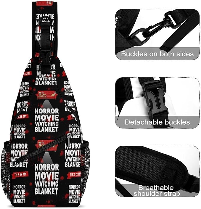 SWEET TANG Unisex Unique Chest Bag Gym Sack Fashion Sling Shoulder Backpack Outdoor Sports Daypack Horror Movie Watching Blanket Pattern, Multipurpose Adjustable Bag for Daily Use