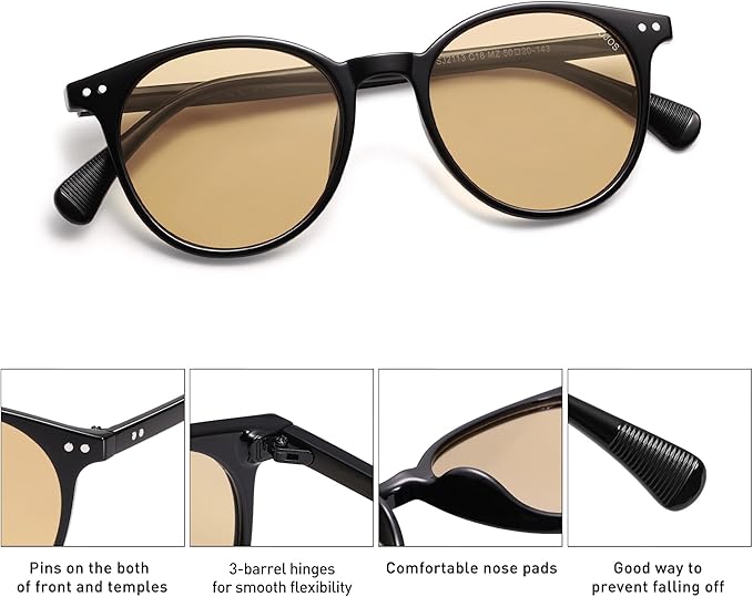 SOJOS Small Round Classic Polarized Sunglasses for Women Men Vintage Style UV400 Lens MAY SJ2113
