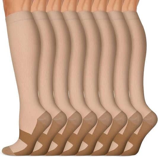 Copper Compression Socks 15-20 mmHg for Men & Women 8 Pairs – Circulation Support for Nurses, Travel, Running, Hiking, Soccer