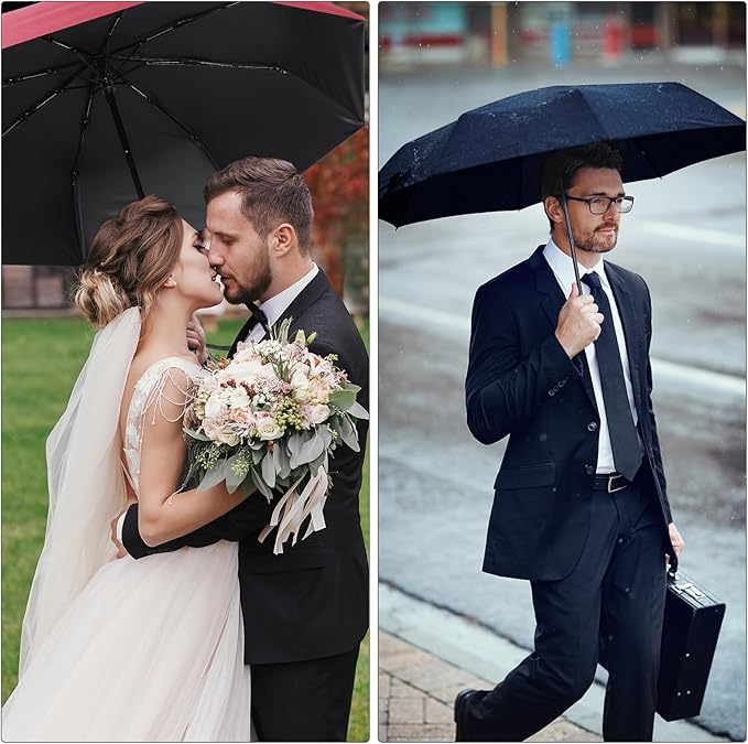 Jexine 6 Pcs Travel Compact Umbrella Automatic Open Close Windproof Small Light Backpack Purse Car Portable Collapsible Umbrella for Rain, Men Women