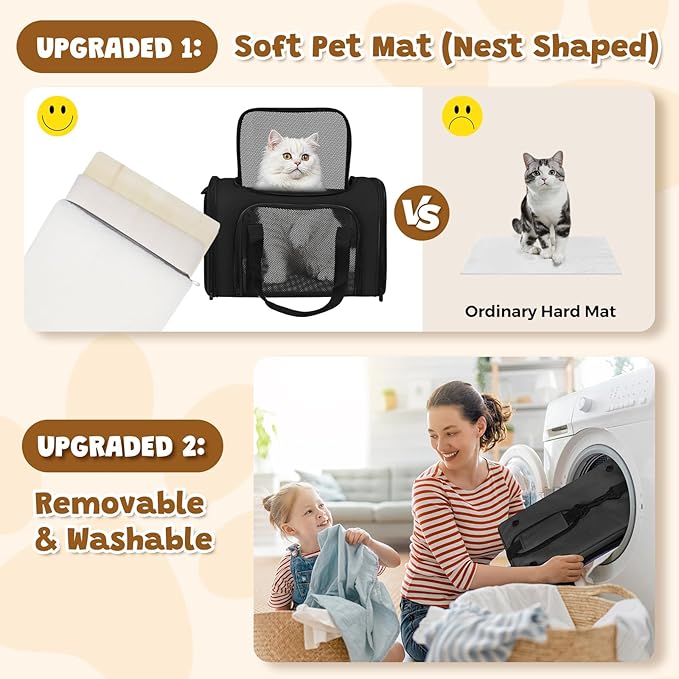 Cat Carrier Soft for Pets Up to 15 Lbs, Cat Travel Bag Soft-Sided with Padded Shoulder Strap, Pet Dog Carriers for Small Dogs Travel Puppy Carry Airline Approved, Black