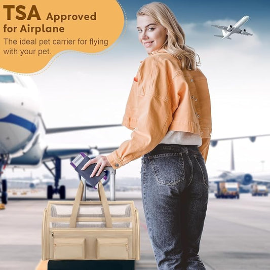 Cat Carrier, Small Dog Carrier for Small Medium Pets Up to 15 Lbs，Pet Carrier Airline Approved,Soft-Sided Puppy Travel Bag with Safety Zippers,Chihuahua Carry Case, Kitty Cloth Cage