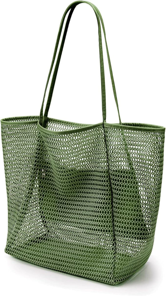 KALIDI BeachNylon Mesh Tote Bag, Casual Tote Bag Hobo Women Foldable MAX 23L Shoulder Bag For Beach Picnic Vacation