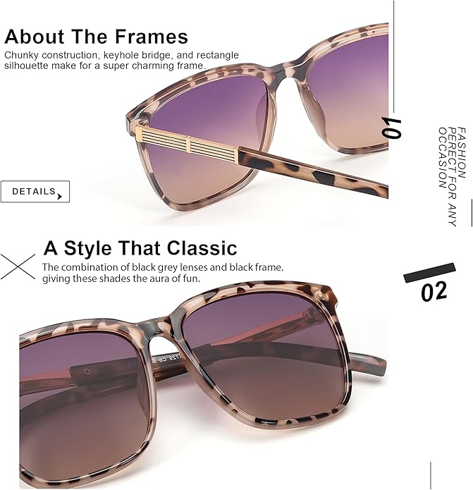 SIPHEW Oversized Square Sunglasses for Women|Lightweight Fashion Sunglasses 100% UV400 Protection|Trendy Mirrored Shade