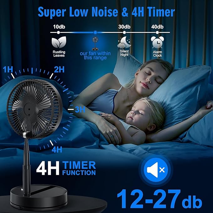 LIPETY Portable Foldable Rechargeable Oscillating Fan - 9" 7200mah Battery Operated USB C Small Fan Remote, Quiet Table Desk Fan Folding Standing Pedestal Fans for Bedroom Rome Office Camping Travel