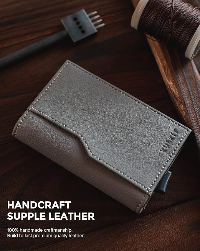 VULKIT Card Holder Wallet with Double ID Windows RFID Blocking Pop Up Wallet Minimalist Design for 12 Cards