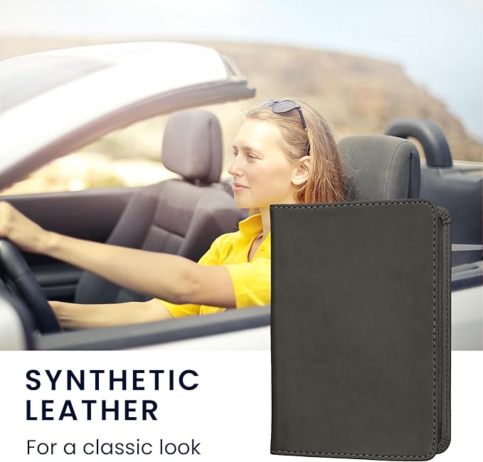 kwmobile Registration and Insurance Holder - Car Document Holder for Vehicle Documents and Cards - PU Leather - Black